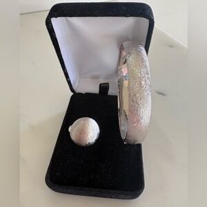 Vintage Monet (1955-60) Elegant Brushed Silver Tone Bangle Bracelet + earring